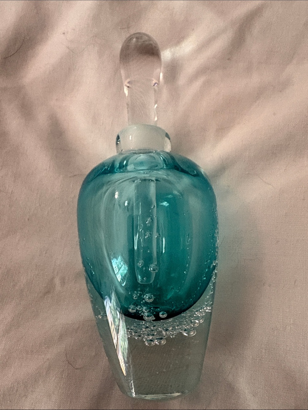 Teal Glass Perfume Bottle with Clear Stopper